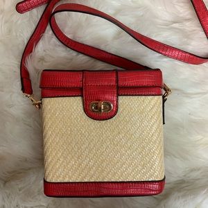 Cross Body Bag, with red details picnick basket style never used.